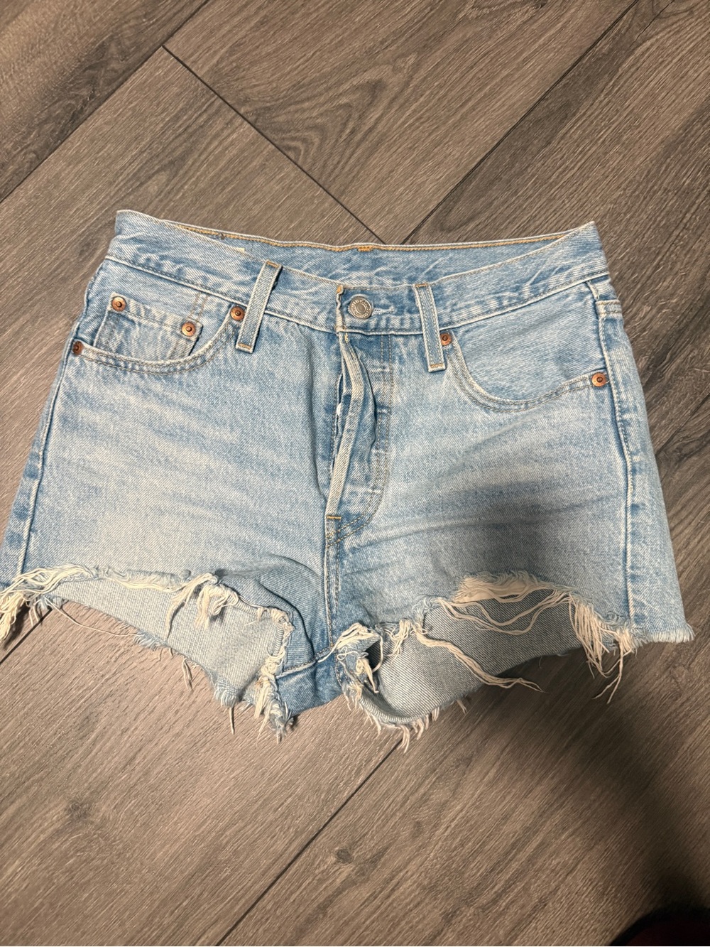Levi's 501 Light Blue Distressed Denim Cutoff Shorts